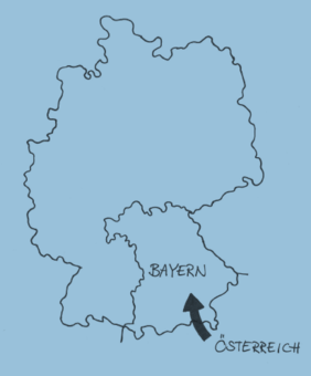 Deutschlandkarte, Bayern und Österreich eingezeichnet